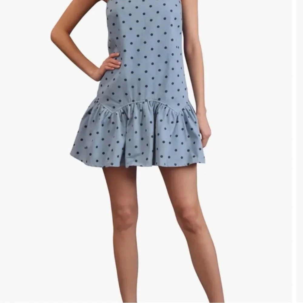 Avec Les Filles Polka Dot Denim Dress NWT Size Small - Picture 3 of 14